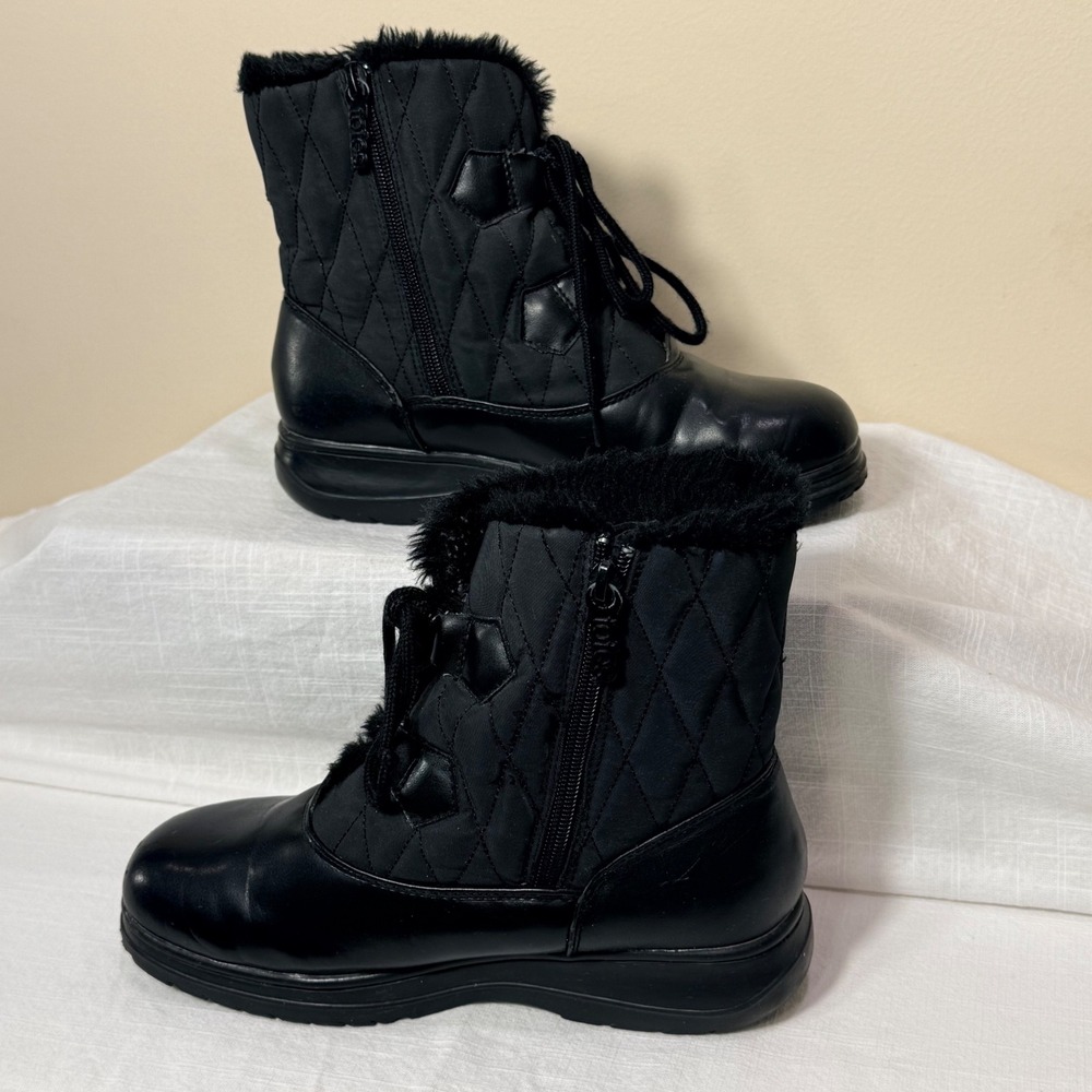 Totes Catskill women's Black Quilted Faux‎ Fur Lined Winter Snow Boots Size 7 - Picture 5 of 15